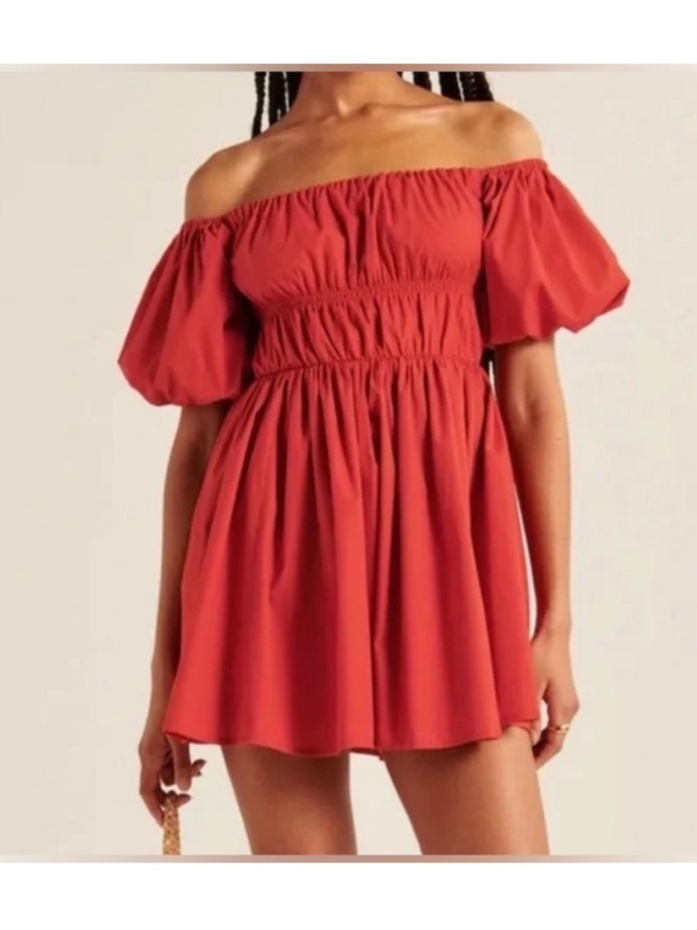 Abercrombie & Fitch Rust Red One-Shoulder Puff-Sleeve Mini Dress *SMALL TALL*